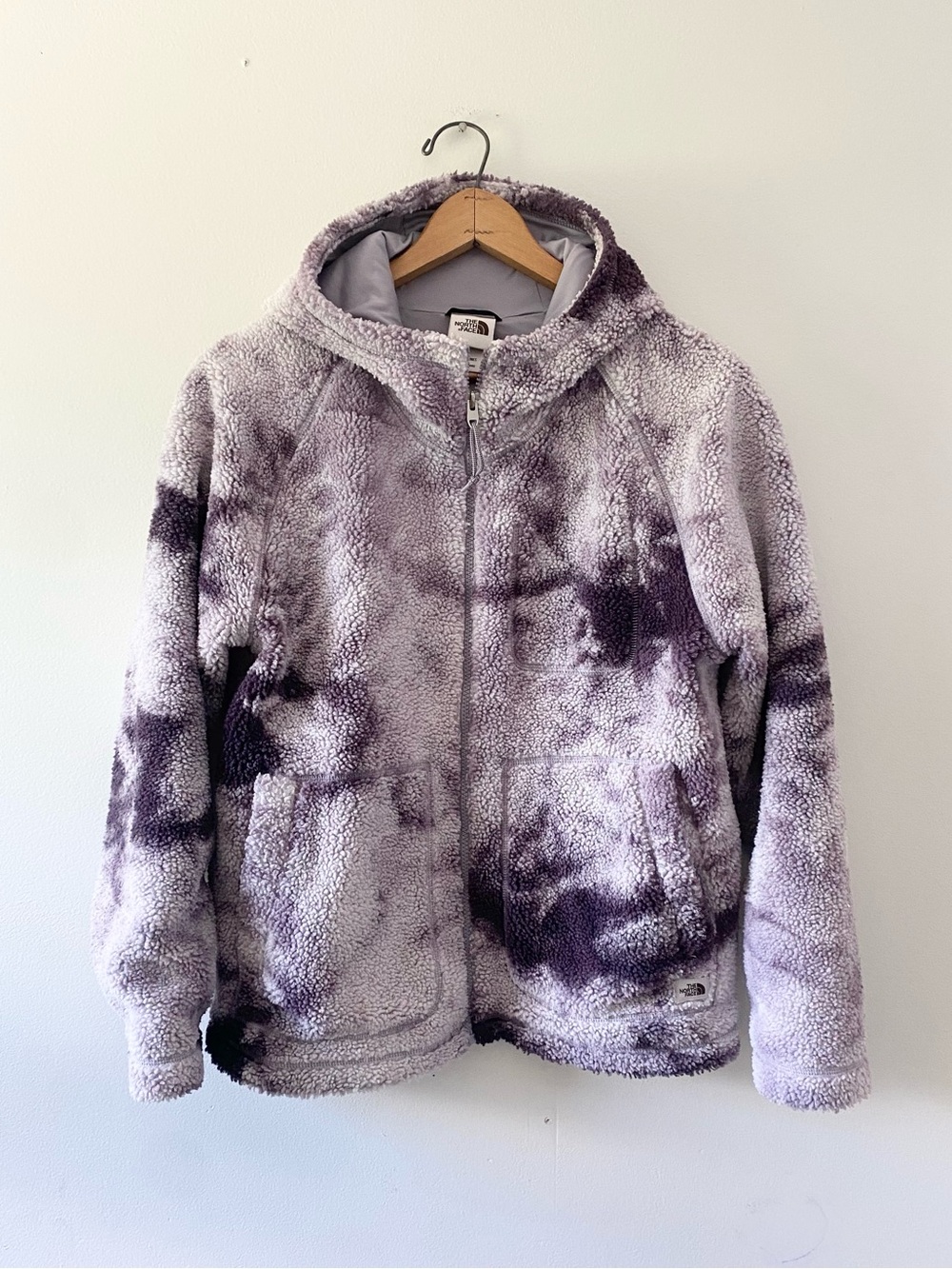 The North Face Women’s Purple Tie-Dye Sherpa Full-zip Hooded Jacket size medium